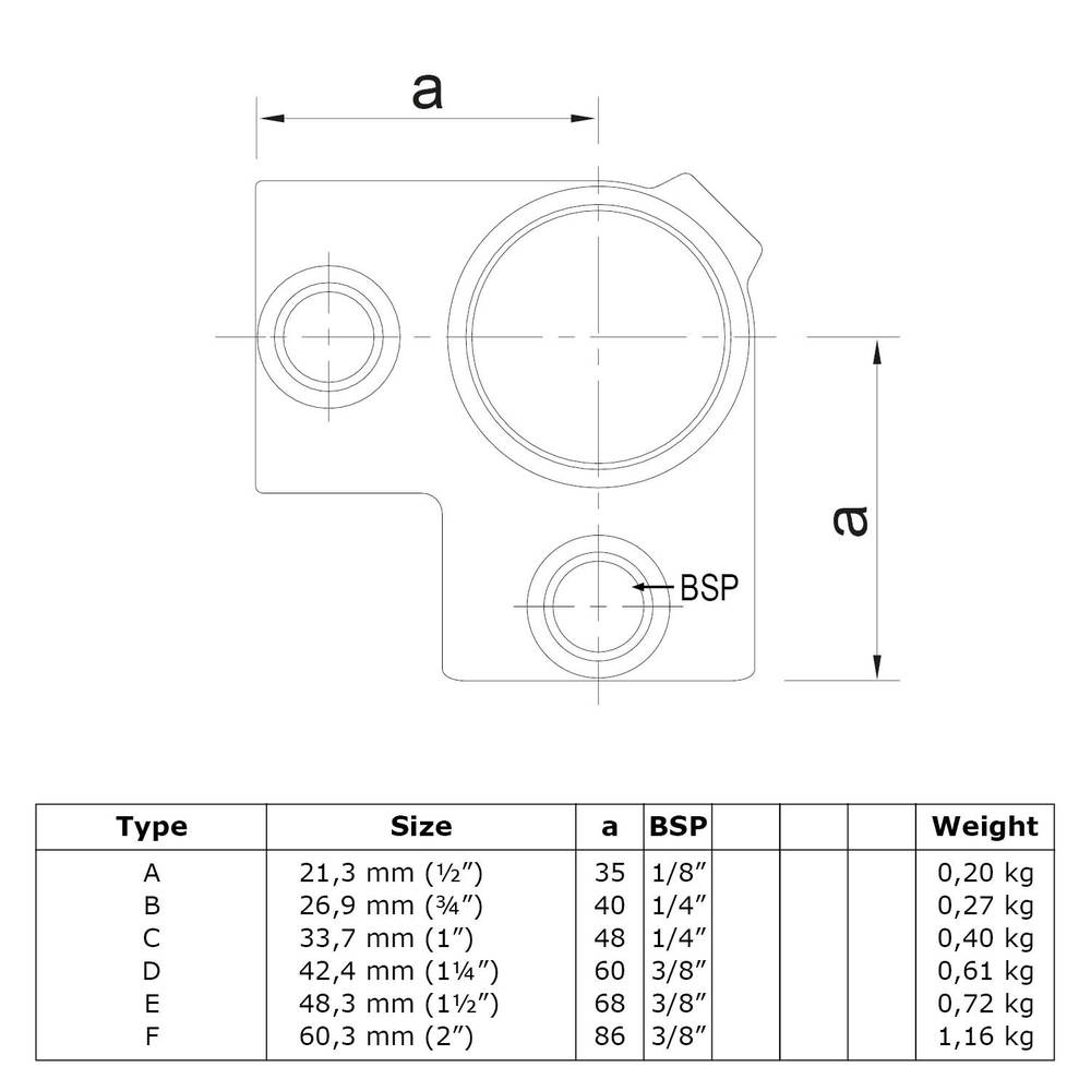 116 Gennemgående Hjørne Clamps / sort fitting 3/4" / 26,9 mm.
