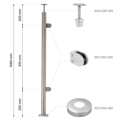 Rustfri stl Sidestolpe med glasbeslag Topmontering