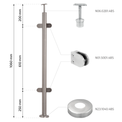 Rustfri stl Mellem stolpe med glasbeslag Topmontering