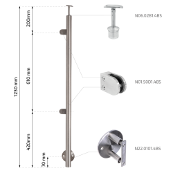 Rustfri stl Venstre Sidestolpe med glasbeslag sidemontering