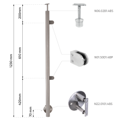 Rustfri stl Hjre Sidestolpe med glasbeslag sidemontering