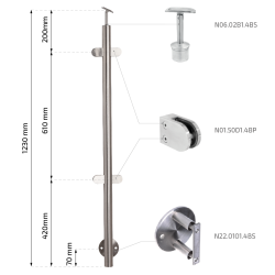 Rustfri stl mellem-stolpe med glasbeslag sidemontering