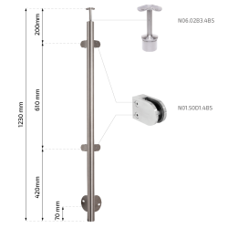 Rustfri stl Hjrne-stolpe med glasbeslag sidemontering