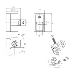 Rustfri Hngsel 42,4 montage til glasklemmer